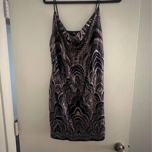 Jump Black and Silver Spaghetti Strap Mini Dress